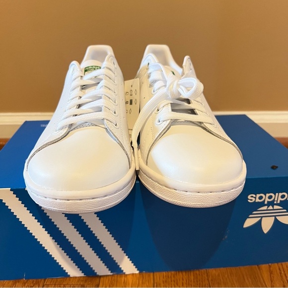 Adidas Originals Stan Smith Mens Sneaker 8‎ White Green Athletic Leather Lace Up - Picture 10 of 17